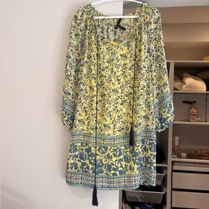 BCBGMaxAzria Yellow Floral Mini Dress with Blue Accents